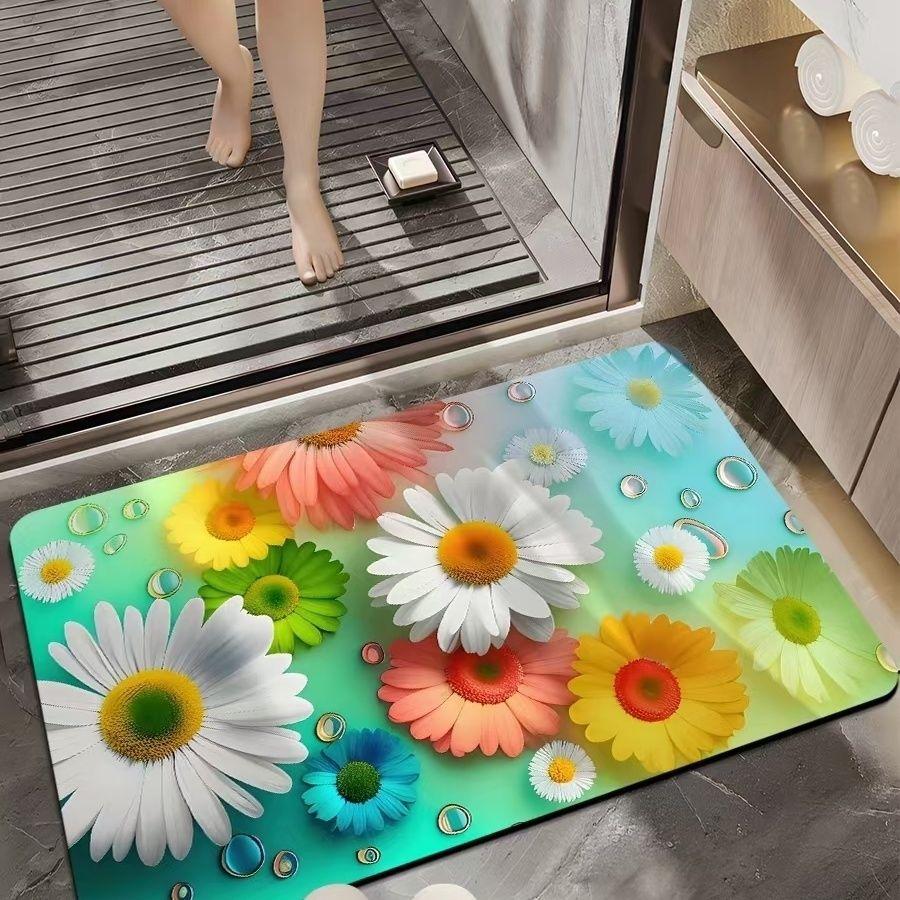 3D Floor Mat Little Daisy Strong Absorbent Quick Dry Foot Mats Bathroom Non-slip Soft Mats Bathroom Carpet