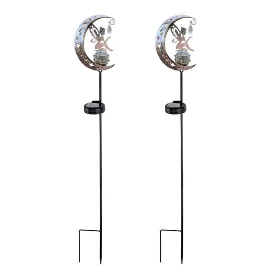 Hummingbird Moon Solar Light, Metal Crescent with Crackle Glass Ball Garden Stake, Solar Pathway Light for Yard Patio Lawn Outdoor Decor
