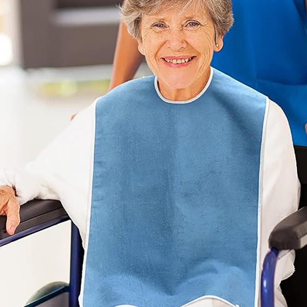 Stain-Resistant Bib with Pocket for Elderly Care and Mealtime Assistance