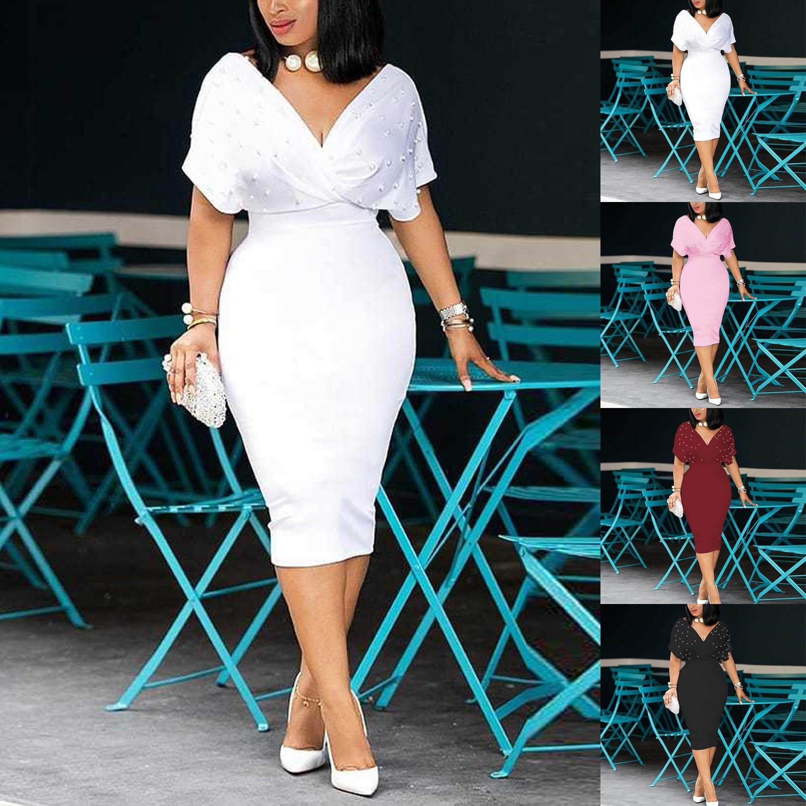 

Женское однотонное платье с v-образным вырезом и половиной рукавов на молнии сзади