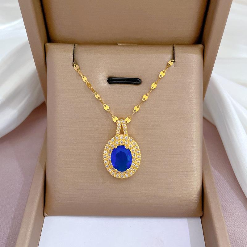 Titanium Steel Micro-Inlaid Gold Plated Women's Lucky Bead Necklace - Trendy Clavicle Chain Accessory