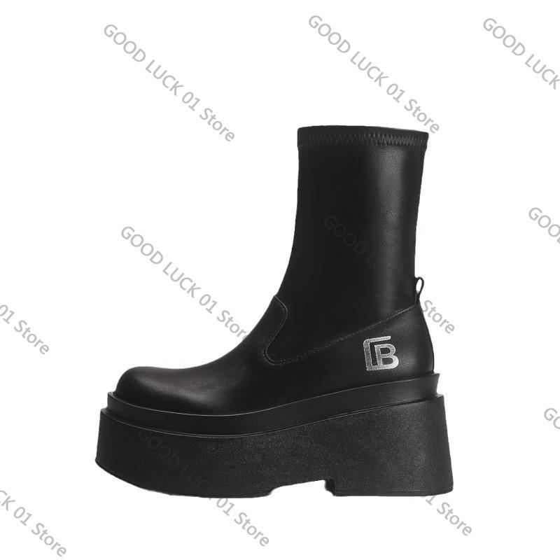 Mode 2025 Höst Vinter Punkstil Kvinnor Ankelstövlar Plattform Tjock Sula Skor Kvinnliga Slip On Korta Stövletter Zapatos De Mujer