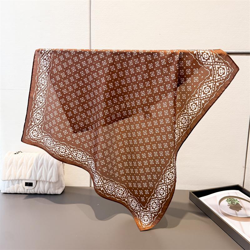 Luxury plaid faux silk printed small square scarf shawl neck scarf high-end neck wrap headscarf for women
