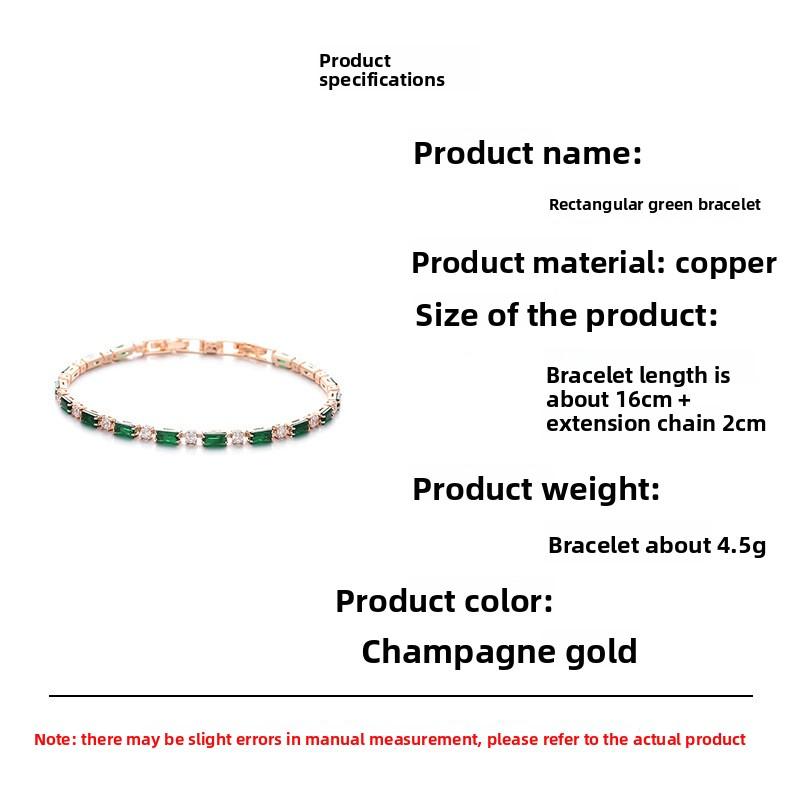 Rectangular Green Bracelet, Vintage Style, Niche and Exquisite Women's Bracelet