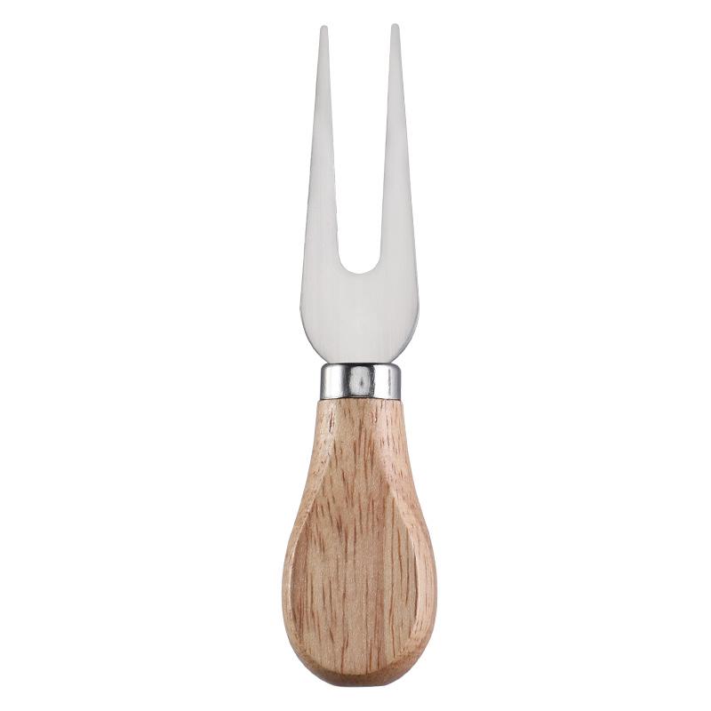 Käsemesser-Set aus Edelstahl mit Griff aus Gummibaumholz: Enthält Messer, Gabel, Pfannenwender und Buttercrememesser.