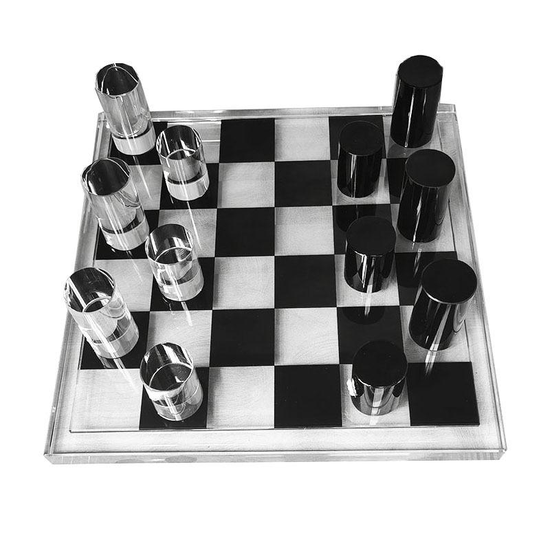 Glass Craft Geometric Crystal Chessboard Chess Transparent Square Tartan Grid King Queen Decorative Figurines Home Decoration