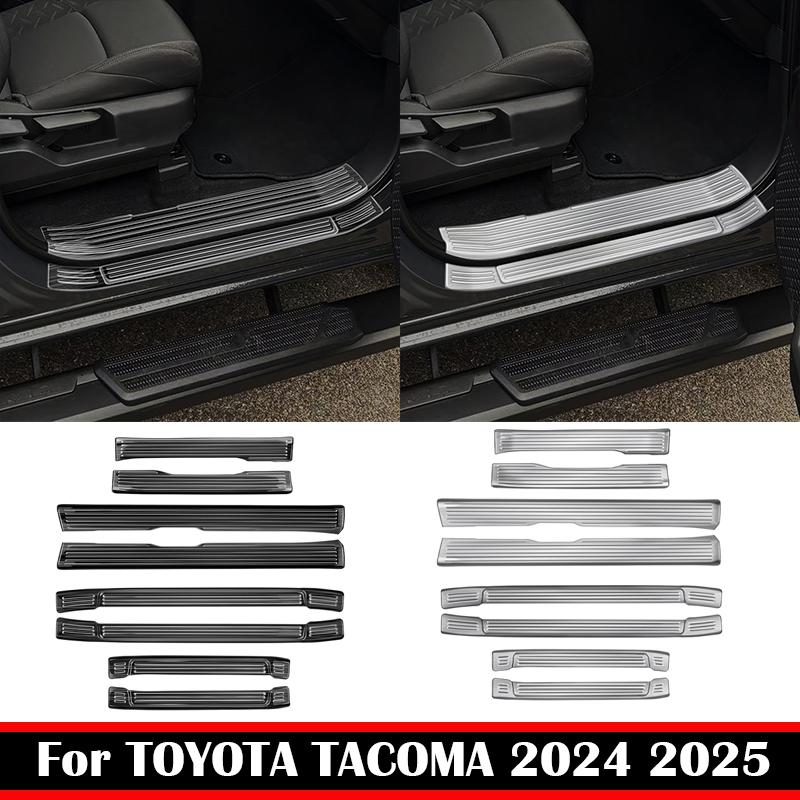 For TOYOTA TACOMA 2024 2025 Steel Inner Outer Door Welcome Pedal Threshold Bar Cover Trim Strips Door Sill Pad Car Accessories
