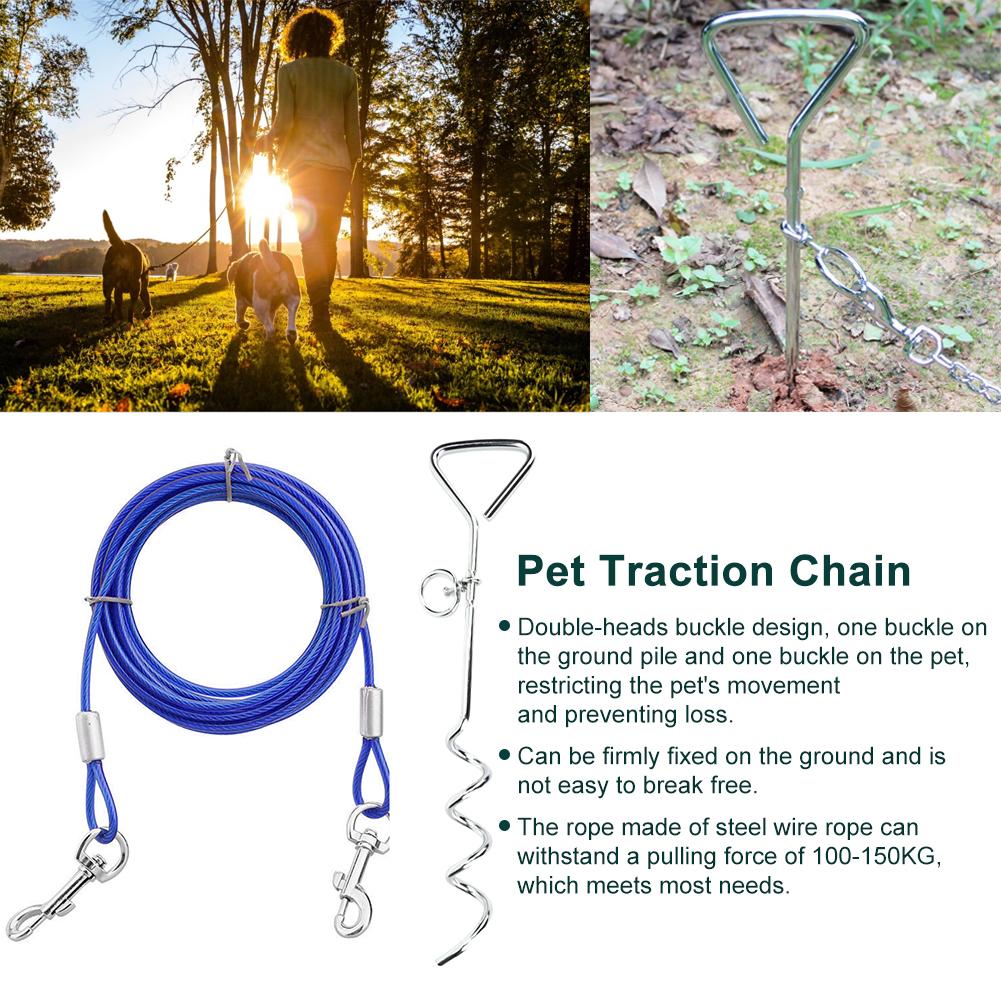 Outdoor Pet Dog Spiral Ground Stake Pile Double Hook Steel Wire Traction Chain(blue Dog Pile Steel Small Size)