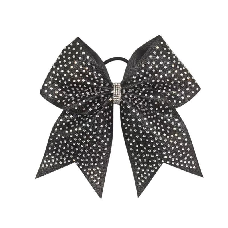 Rhinestone Rose Red Cheerleading-Schleife mit elastischem Haargummi und Glitzer-Akzent