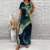 Women Plus Size V Neck Short Sleeve Printed Straight Maxi Dress