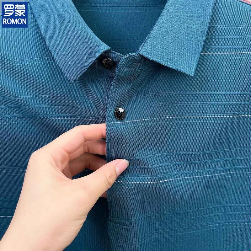 Romon Men's Silk Blend Polo Shirt with Pockets