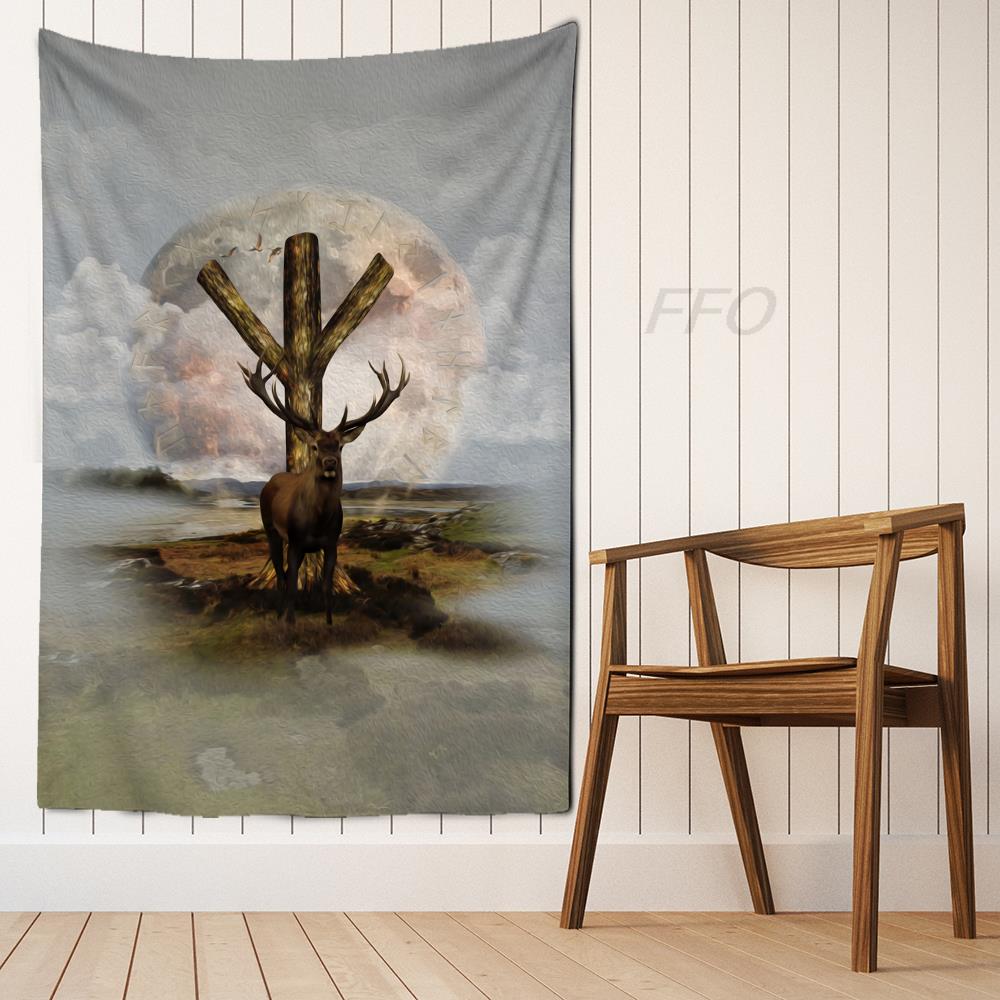 Viking Helmet Skull Tapestry Hammer Odin Mythology Print Wall Hanging Nordic Home Bedroom Living Room Decor