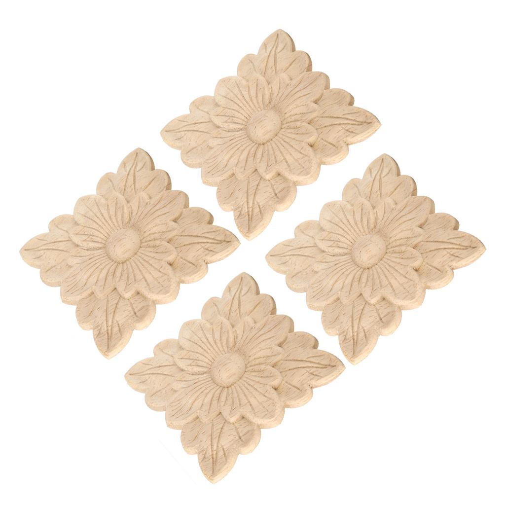 4Pcs Beautiful Flower Pattern Wood Carved Applique Furniture Decoration Garden Door Accessories