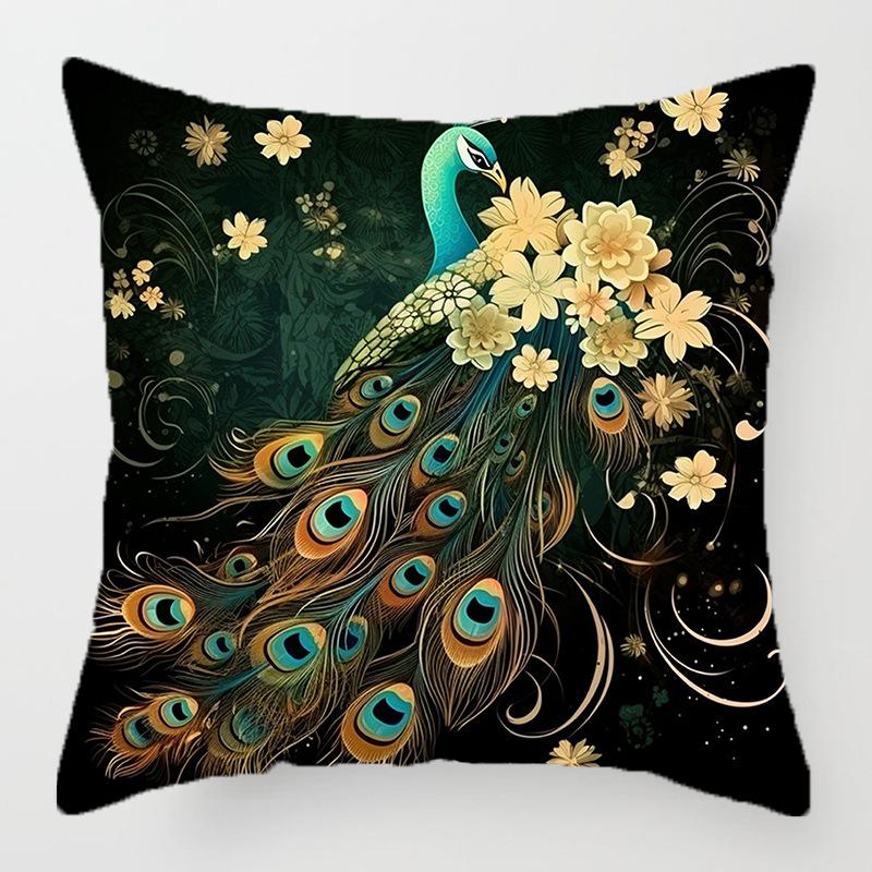 Heimdeko Pfau & Blumenmuster Dekorative Kissenhülle Muster Kissenbezug Geeignet für Sofa Schlafzimmer Auto Kissenbezug
