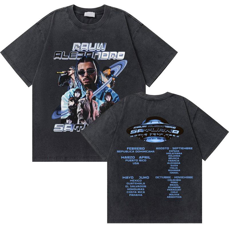 Rapper Rauw Alejandro Cosa Nuestra Vintage Washed T Shirt Men Women Hip Hop Fashion Pop Music Tshirt Mens Oversized Tshirts