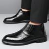 Men Comfortable Side Zipper Short Boots Autumn Winter New High Top Cowhide Formal Wear with Plush Warm Leather Shoe