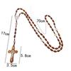 Hot Selling Religious Zircon Natural Wood Beads Handmade Woven Cross Pendant Necklace for Protestant