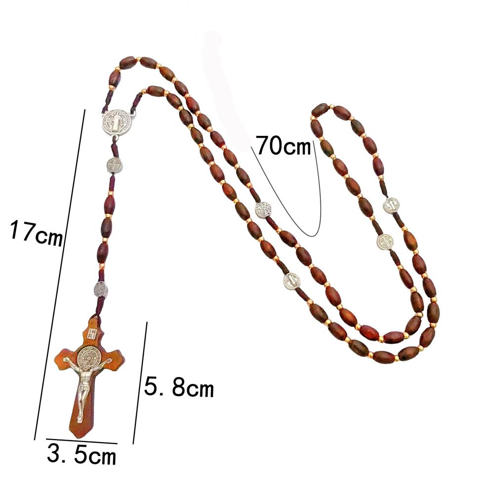 Hot Selling Religious Zircon Natural Wood Beads Handmade Woven Cross Pendant Necklace for Protestant