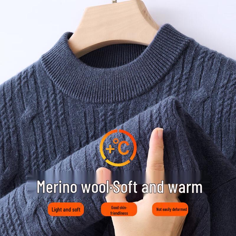 Men's 100% Pure Wool Cable Knit Round Neck Sweater