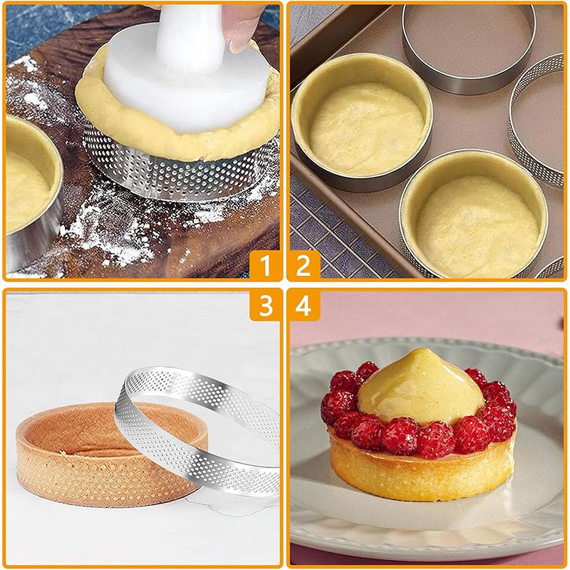 LMETJMA 12 Stück Runde Tarte-Ringe Perforierte Back-Tarte-Ringe Edelstahl Antihaft-Kuchen-Mousse-Ringe Dessertringe JT351