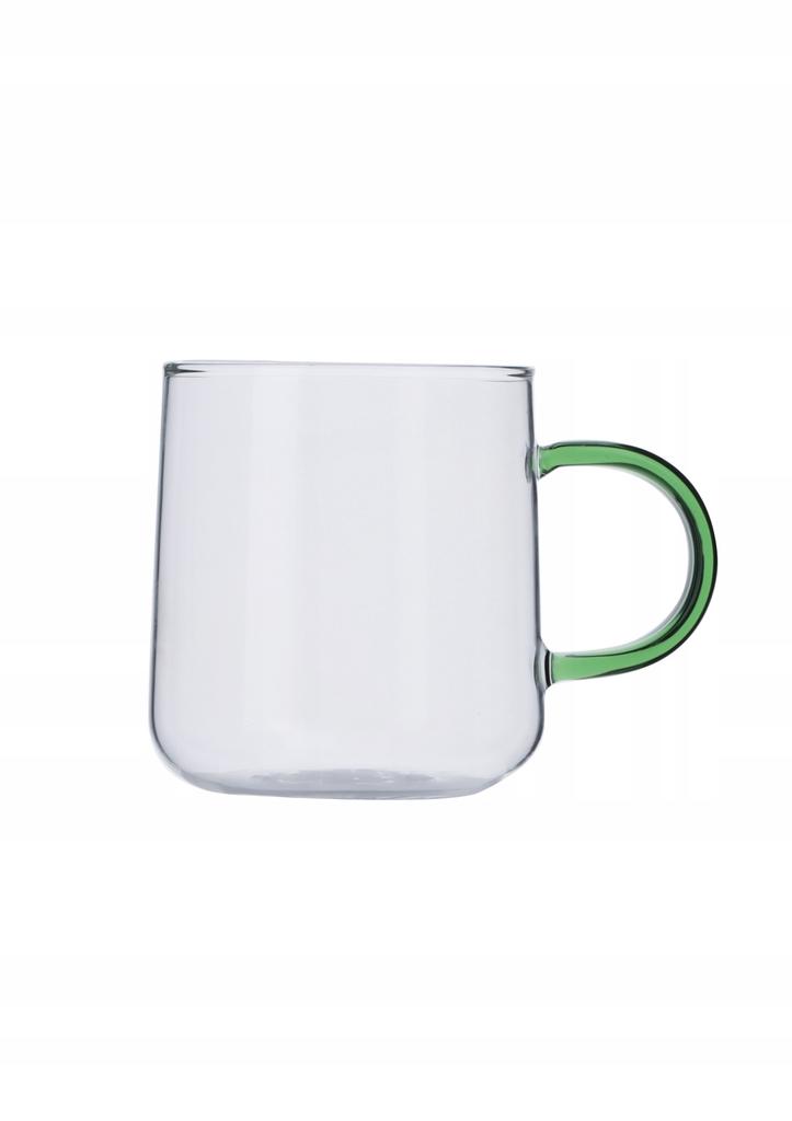 HEAT-RESISTANT GLASS MUGS WITH COLORFUL EARS 300ml SET OF 6
