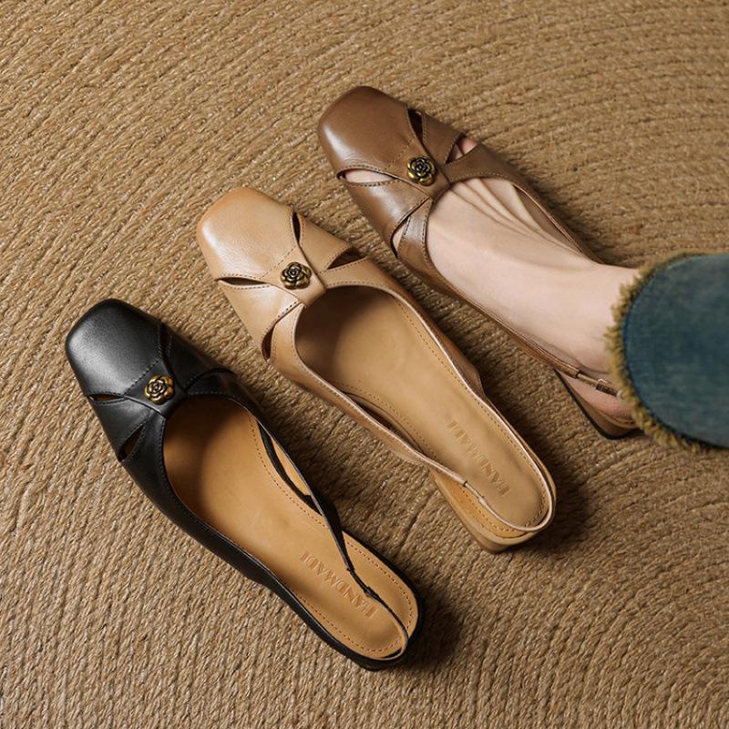 New Summer Women's Flat-soled Sandals Korean Version Bag Head Rear Empty Sandals Women's Comfortable Beef Tendon Soft Sole Large Size Shoes G