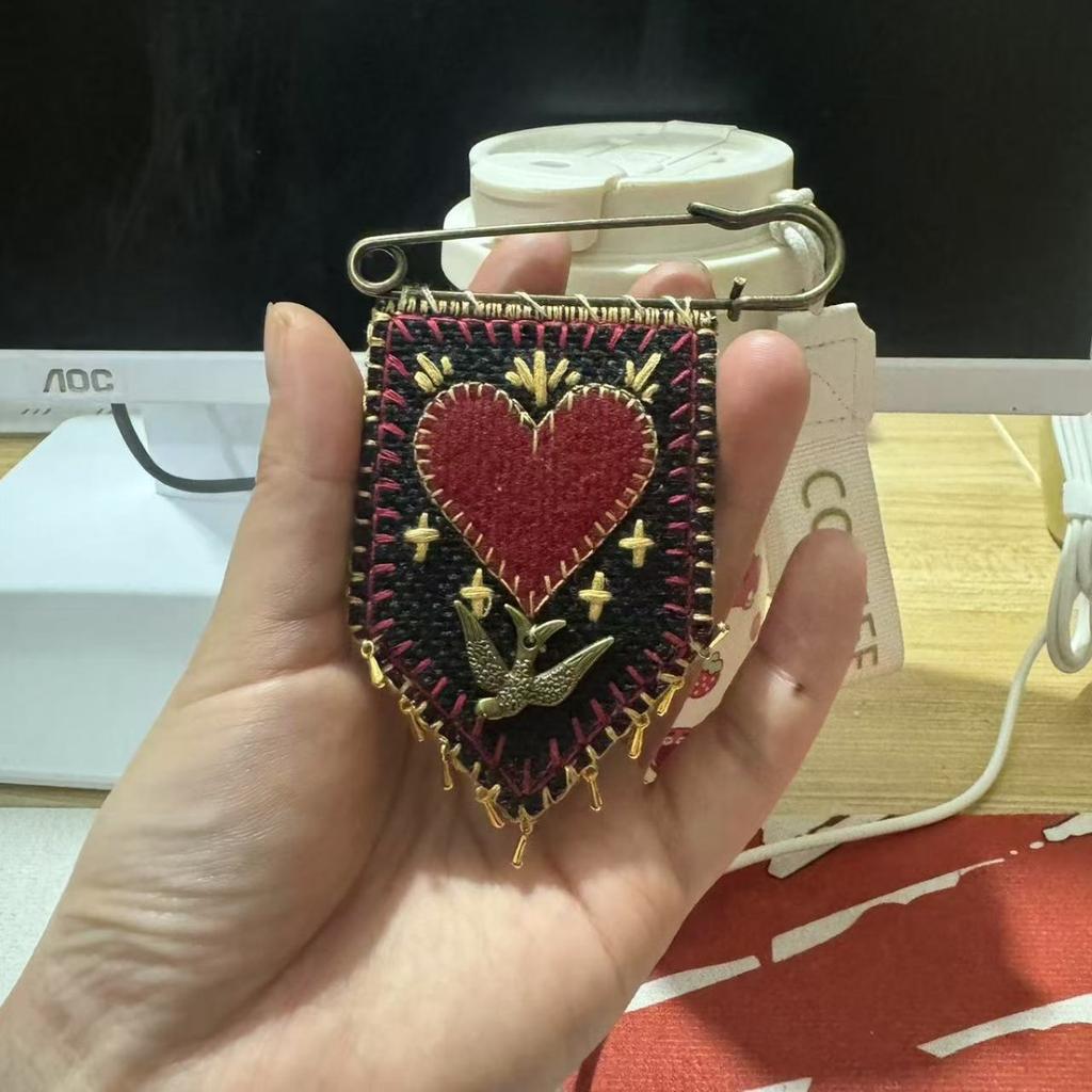 Hope's Protection Pocket • Hand Embroidered Protection Pin • Holds Love Notes/Talisman Brooch