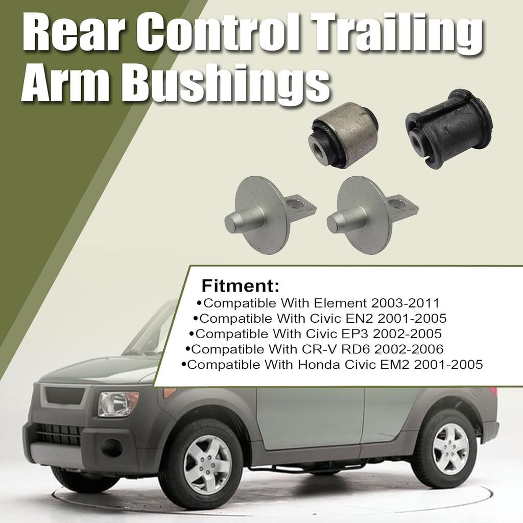 Priprilod Rear Control Trailing Arm Bushings,Compatible With Honda Civic 2001-2005,CR-V 2002-2006,Element 2003-2011# 52370-S5A-030 52364-S5A-004