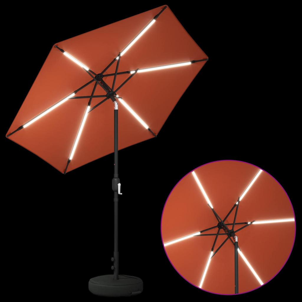 Garden Umbrella with LED Lights and Base 230 X 230 Cm