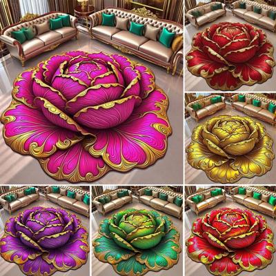 Tapete Floral 3D Visual Irregular Tapete de Área Floral Absorvente Antiderrapante Tapete de Chão Lavável para Quarto Cozinha Banheiro Entrada Pátio