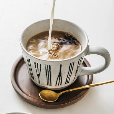 Retro Coffee Cup with Spoon Japanese Coarse Pottery Handmade Cup Ceramic Mug Creative Wide Mouth Water Cup Lady
