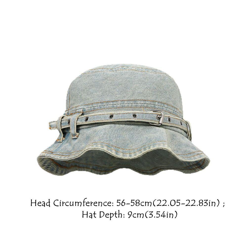 Retro Style Wash Denim Bucket Hats Wash Denim Belt Design Belt Design Caps Versatile Design Sun Protection Japanese Retro Caps