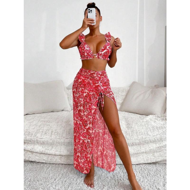 Women S Three Piece Printed Bikini Set Sexy European American Style