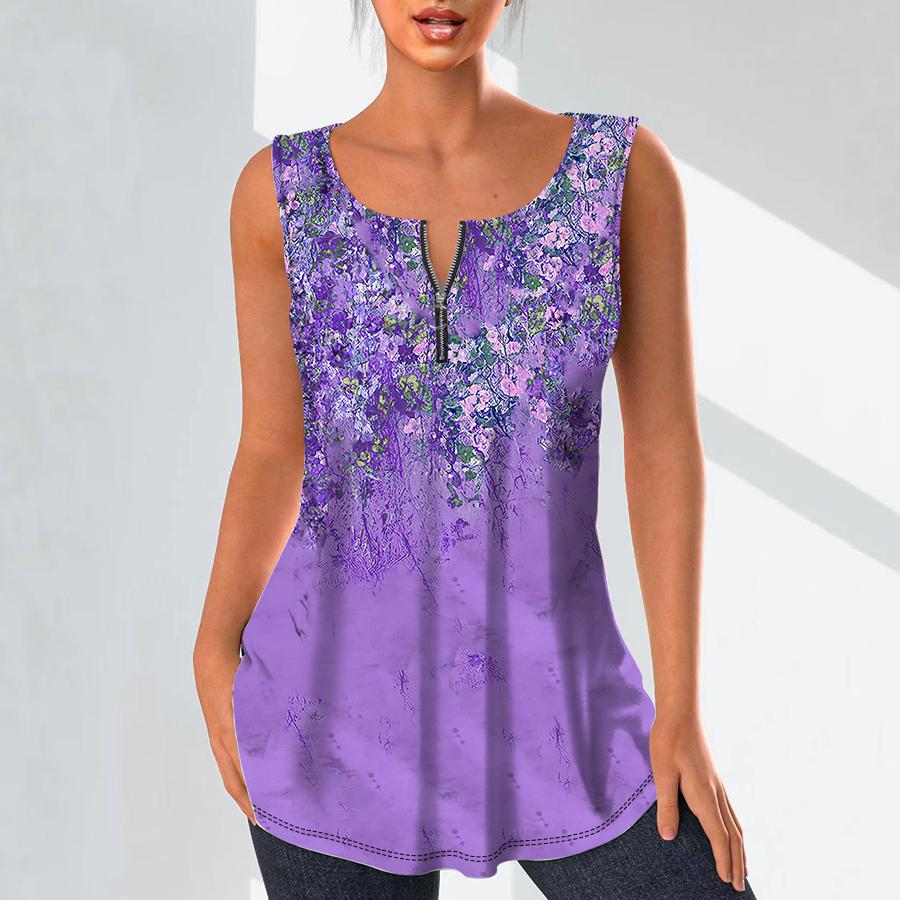 

Женская мода рубашки с v-образным вырезом повседневные топы футболка женская 3D-рендеринг цветов жилет с принтом плюс размер блузка без рукавов топы на бретелях 4XL фиолетовый