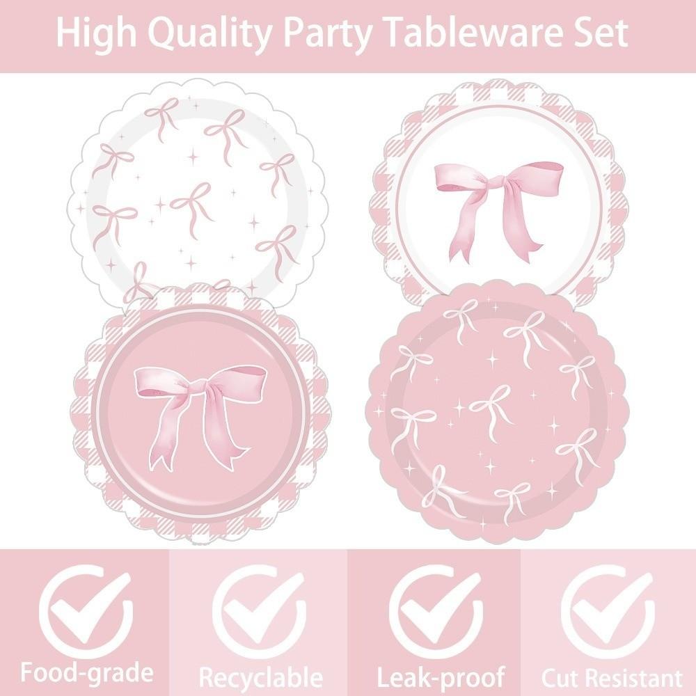 10pcs Pink Color Bow Themed Party Decoration Paper Plates Bow Shape Napkins Bachelorette Party