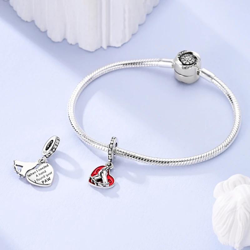 Charms Copperred Cute Pet High-Five Heart-Shaped Pendant Fit Charms Plataoriginal Bracelet Bead Women Jewellery Making