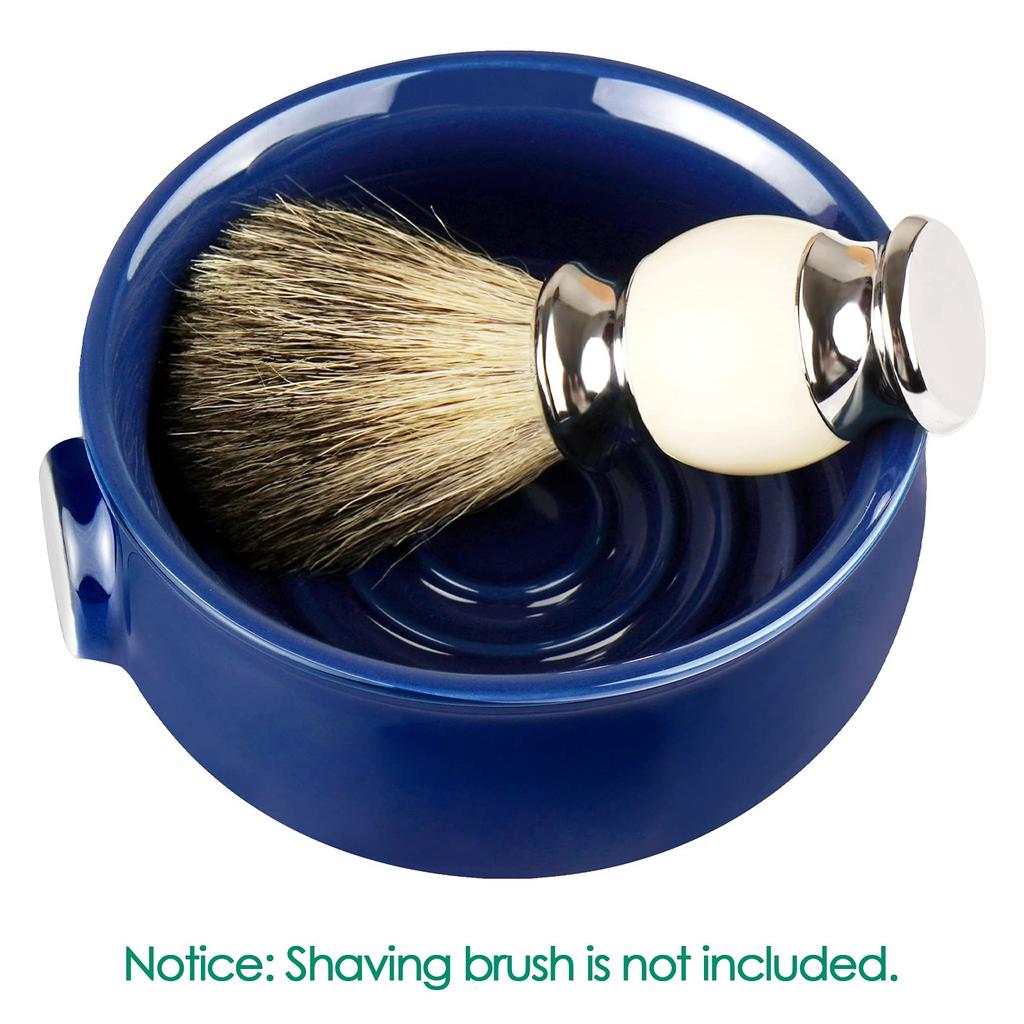 Linkidea Ceramic Shaving Soap Bowl with Wide Large Easy to Lather Wet Shave Cream Bowl for Royal Blue Non-Slip Handle, Mouth, Capacity, Ridges, Razor,