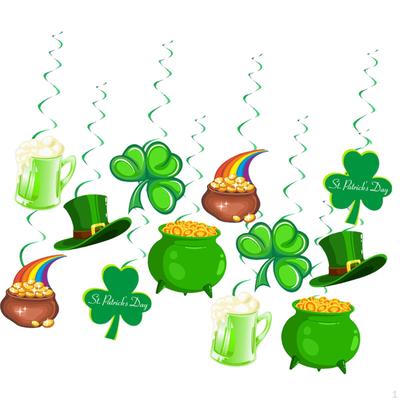 12 stuks ST. St. Patrick's Day Decoraties Kit Hangende swirls Woondecoratie Stevige Fotopropjes Klaver Bier