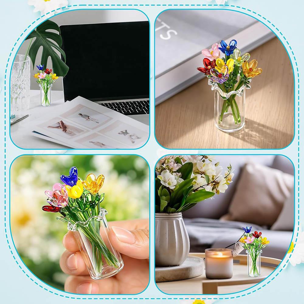 Fiori di Vetro in Miniatura Fiori Piccoli di Vetro Fiori del Mese di Nascita Bouquet di Fiori Selvatici di Cristallo per Donne Mamma Matrimonio Festa della Mamma Ufficio
