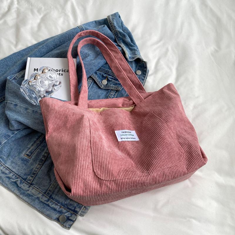 

Большая вместительная вельветовая женская сумка через плечо, модная, свежая и простая полосатая бархатная сумка, сумка для студентов в стиле арт-досуг розовый