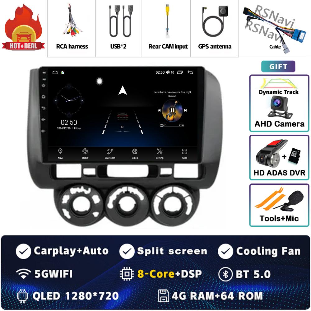 Android 14 Carplay Car Radio For Honda Fit Jazz City 2002 2003 2004 - 2007 Multimedia Video Player Navigation GPS Stereo 2Din BT