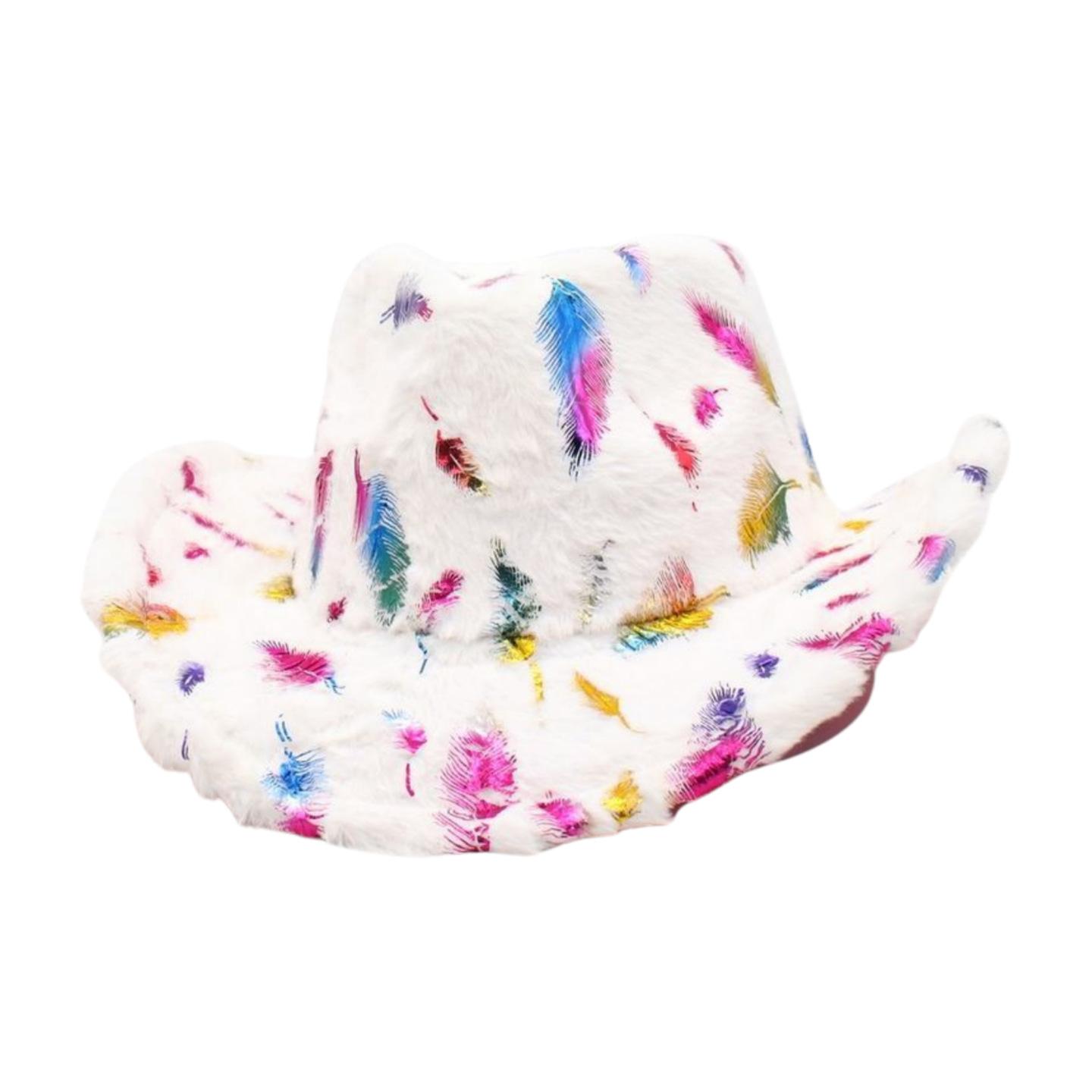 

Christmas Style Top Hat, Stage Festival Performance Hat, High-End Warped Edge Gold Silk Snowflake Feather Cowboy Hat one size fits all [peach cow d]