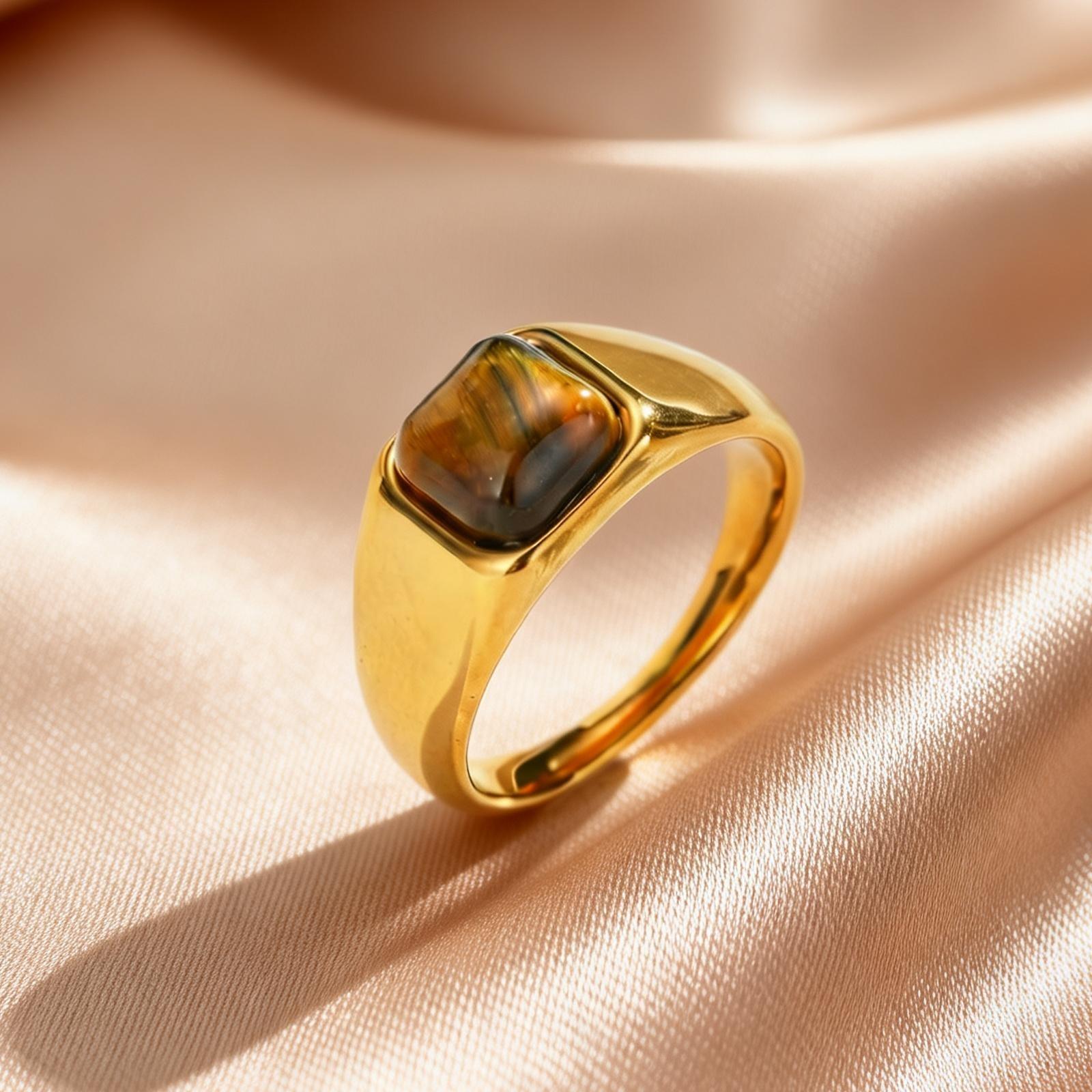 

Fashion Luxury Water Drop Natural Tiger Eye Stone Ring Heart Green Stone Stainless Steel Ring for Women Retro Waterproof Jewelry 6