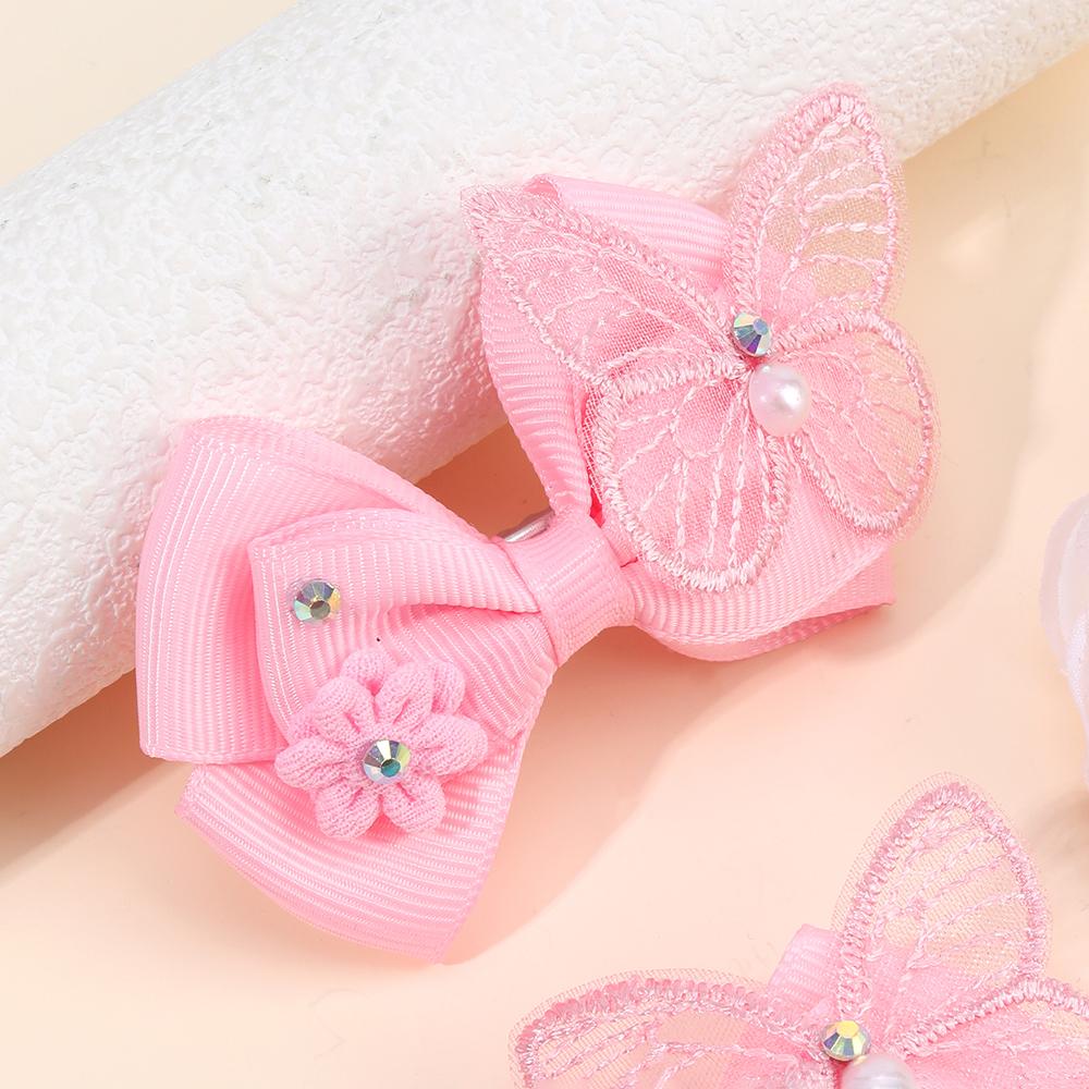 2Pcs Butterfly Hair Clips Baby Solid Ribbon Bows Barrette Sweet Diamond Flower Hairpin Children School Headwear Girls Accesories