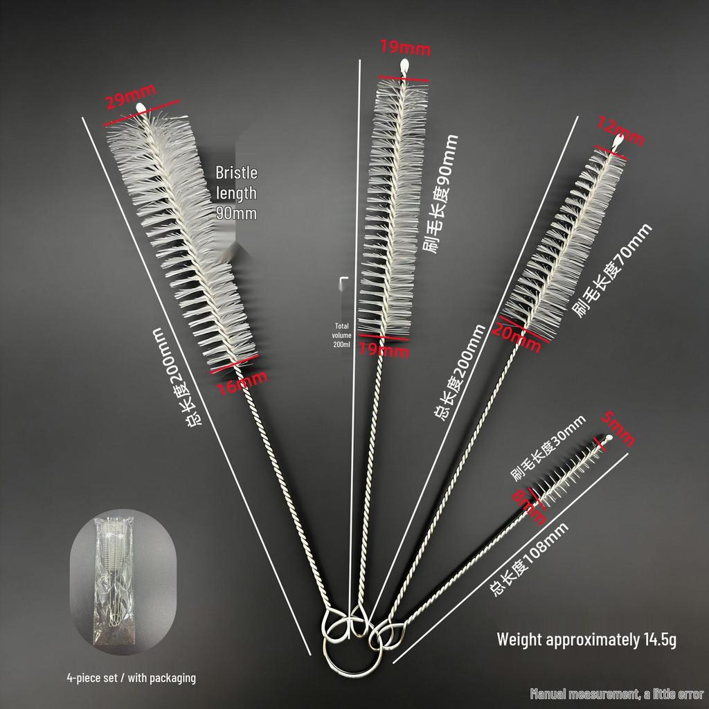 304 Stainless Steel & Nylon Straw Brush - Silicone Brush for Cleaning Children's Bottles & Medical Equipment