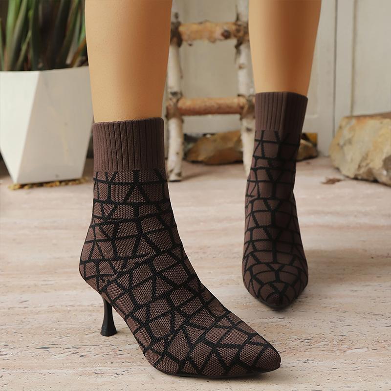Fashion Luxury Pleats Triangle Design Knitted Sock Boots Woman High Stiletto Elastic Stretch Bootis Ladies Pointed Toe Autumn Brand Shoe