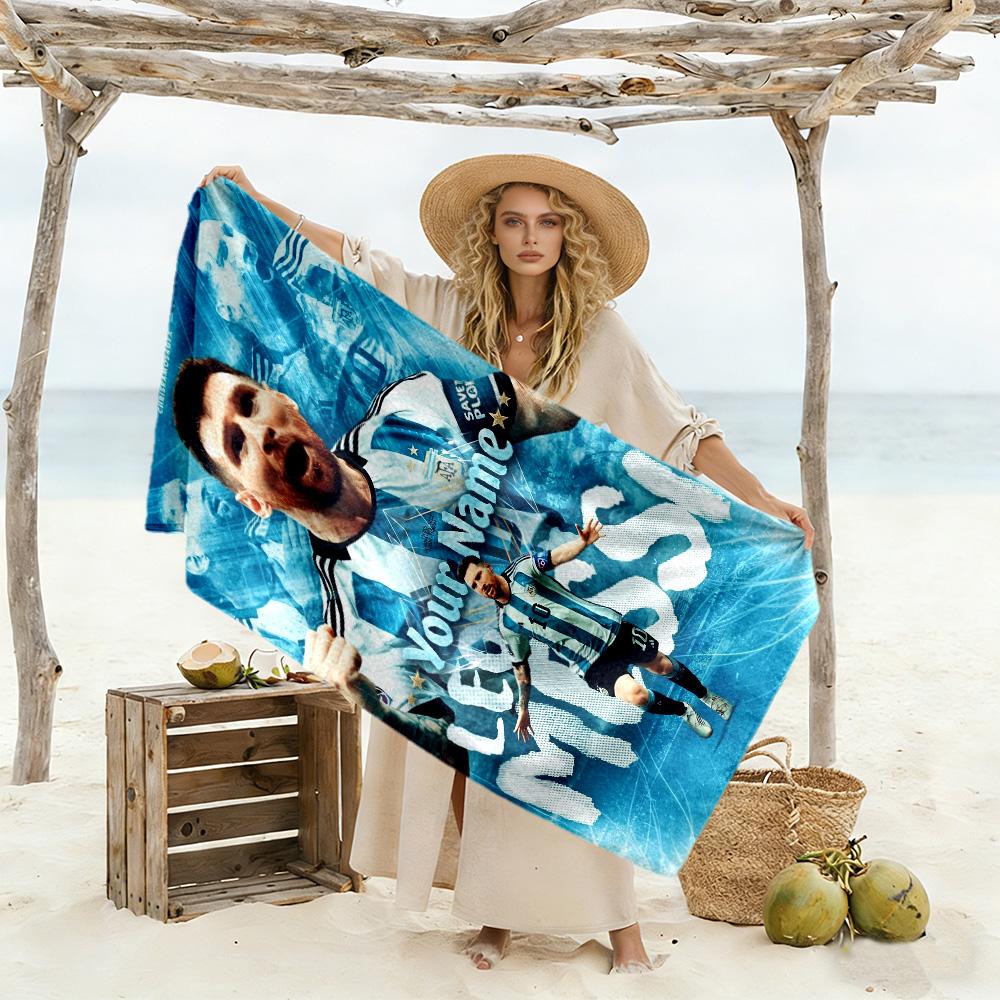 Football Messi Personalized Text Beach Towel Super Soft Microfiber Quickdry Fabric Suitable for Swimming Gym Camping Yoga Vacation