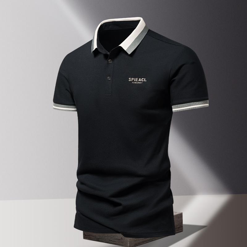 Summer Men's POLO Shirt Fashionable Ice Silk Quick Drying Short Sleeved T-shirt  Solid Color Loose Fitting Business Collar Top