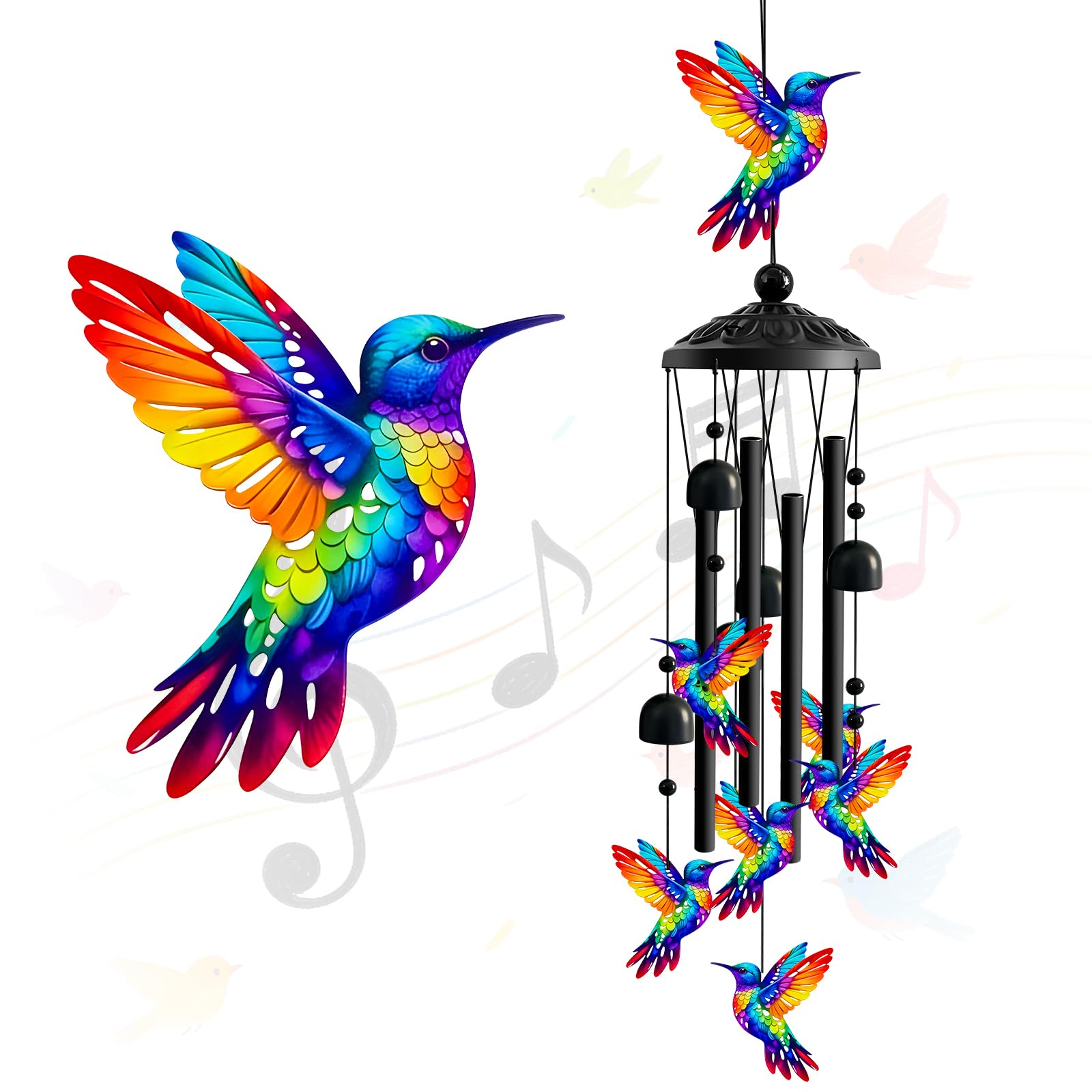 Outdoor wind chimes, deep-tone memorial wind chimes, suitable for garden and porch decoration, hummingbird wind chimes (2 sets, Hummingbird Model B) Pack of 2