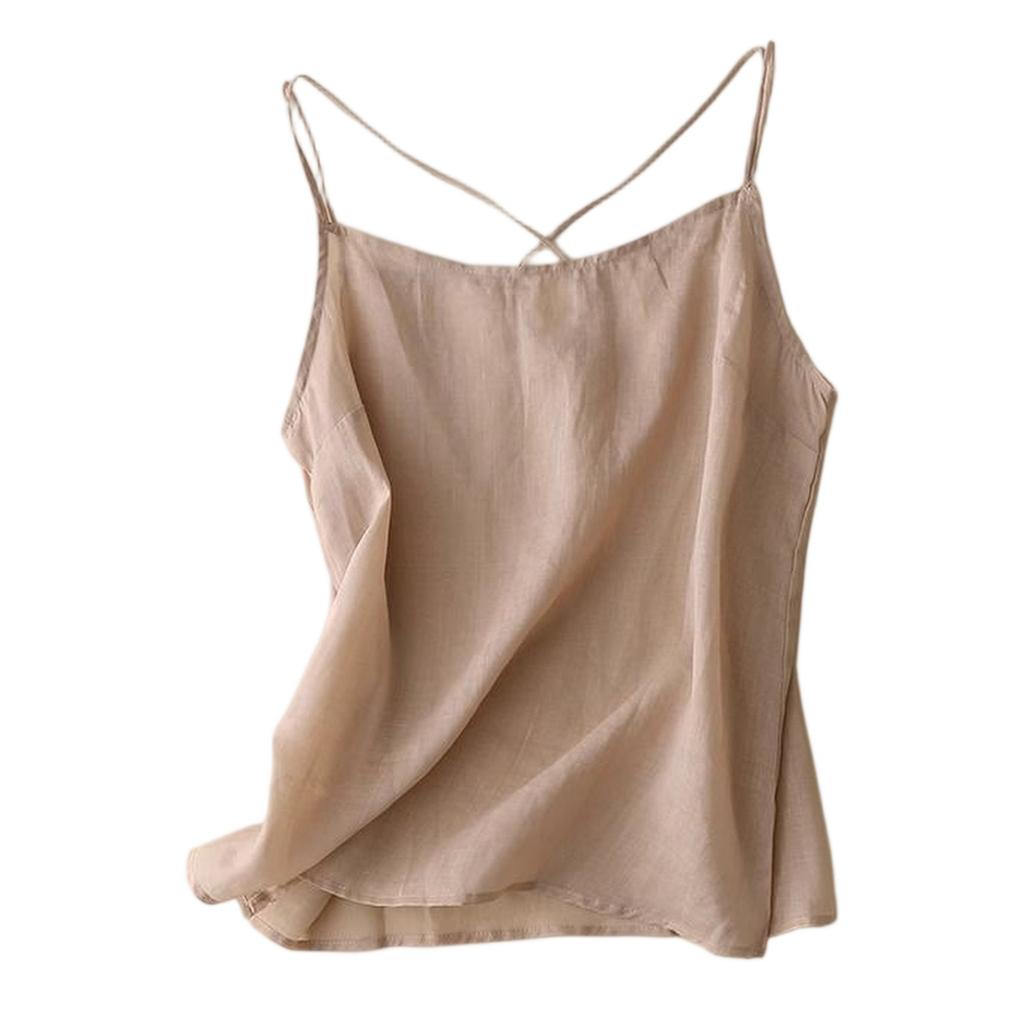 Débardeur Minimaliste Lâche pour Femme en Mélange Coton Lin avec Design Croisé Devant